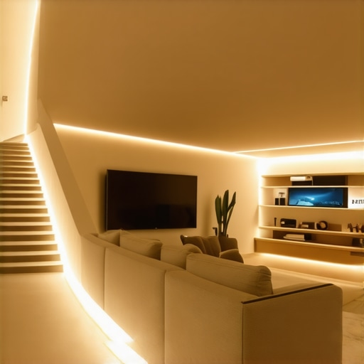 Modern living room with colorful LED strip lights