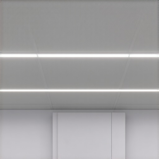 Modern LED panel installed in an office ceiling for ambient lighting