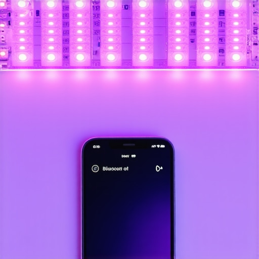 LED strip lighting controlled via smartphone in modern home