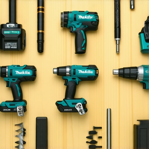 Makita XUC01Z 18V Power Tool Set Makita XUC01Z cordless power tools set in a workshop environment.
