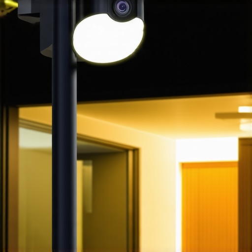 Modern LED Security Lamp with Camera LED lamp with HD camera in home environment
