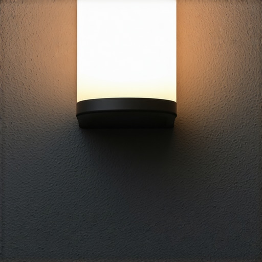 A sleek modern outdoor wall light illuminating a garden at night