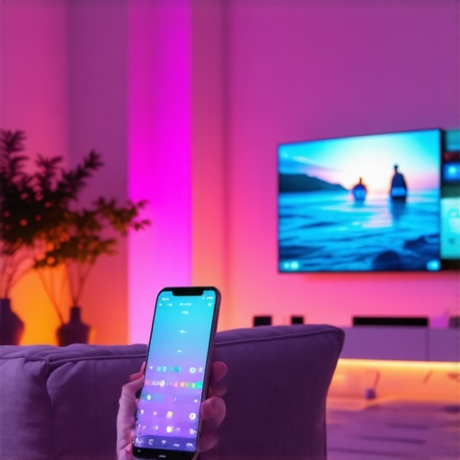 Slika dnevne sobe osvijetljene šarenim Philips Hue pametnim žaruljama, demonstrirajući mogućnosti mijenjanja boja.