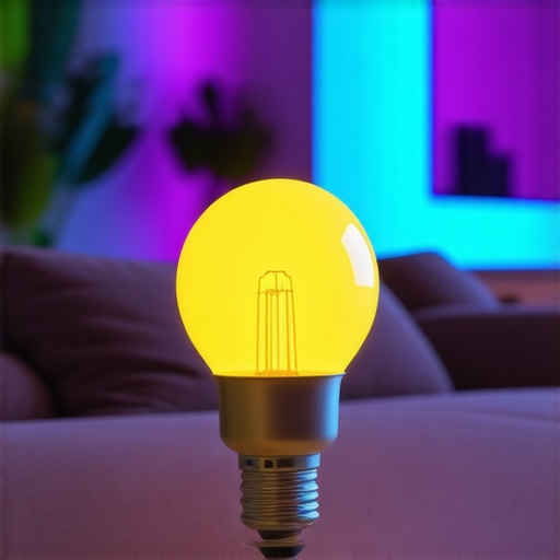 Colorful smart bulb lighting up a modern living room