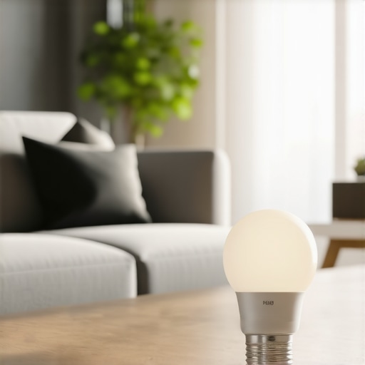 Philips Hue E27 smart LED bulb installed in a contemporary living room setting