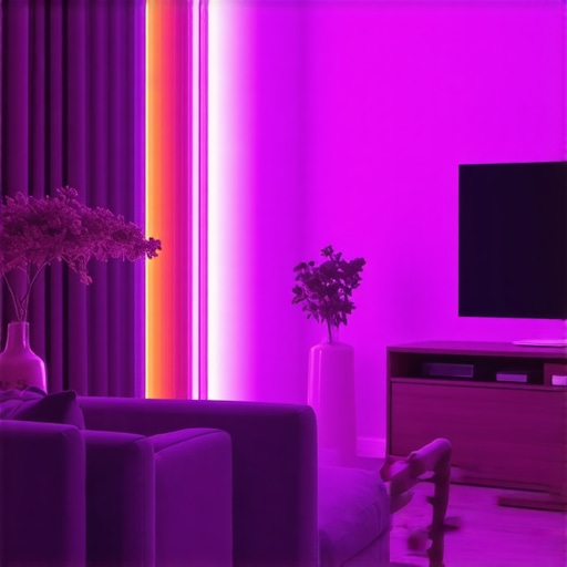 Elegant Philips Hue Gradient Strip LED lighting creating a colorful ambiance in a stylish home interior.