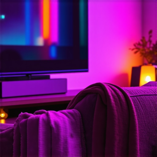 Living room with Philips Hue Play light bar creating colorful ambiance
