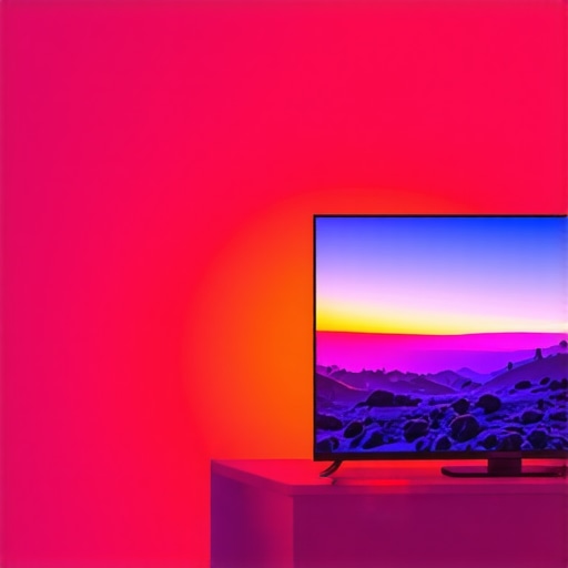 Philips Hue Play in Modern Living Room Philips Hue Play LED strip creating colorful ambient lighting behind a TV in a contemporary living room