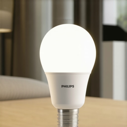 Smart home lighting with Philips Hue bulb in a contemporary living room