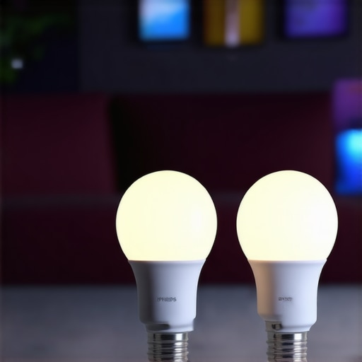 Philips Hue White and Color Ambiance - Modern Smart Lighting Philips Hue smart light bulbs illuminating a stylish living room with colorful lighting.