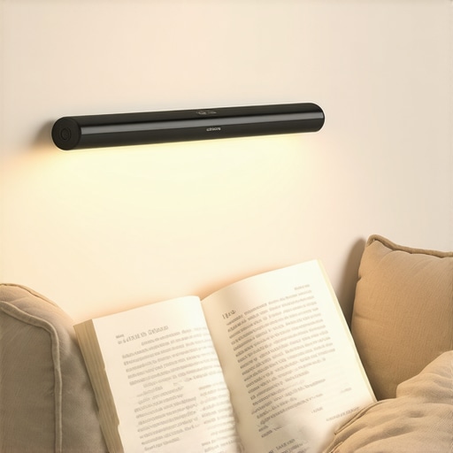 Xiaomi Magnetic Reading Light Bar Model X1 in Use Sleek Xiaomi reading light bar illuminating a book in a cozy setting